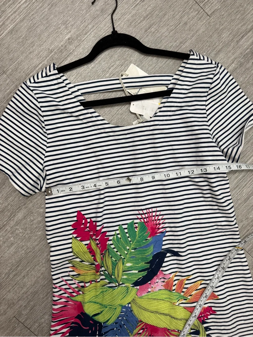 Tommy Bahama NWT Striped Tropical Floral T-Shirt Dress Medium Coastal Resort